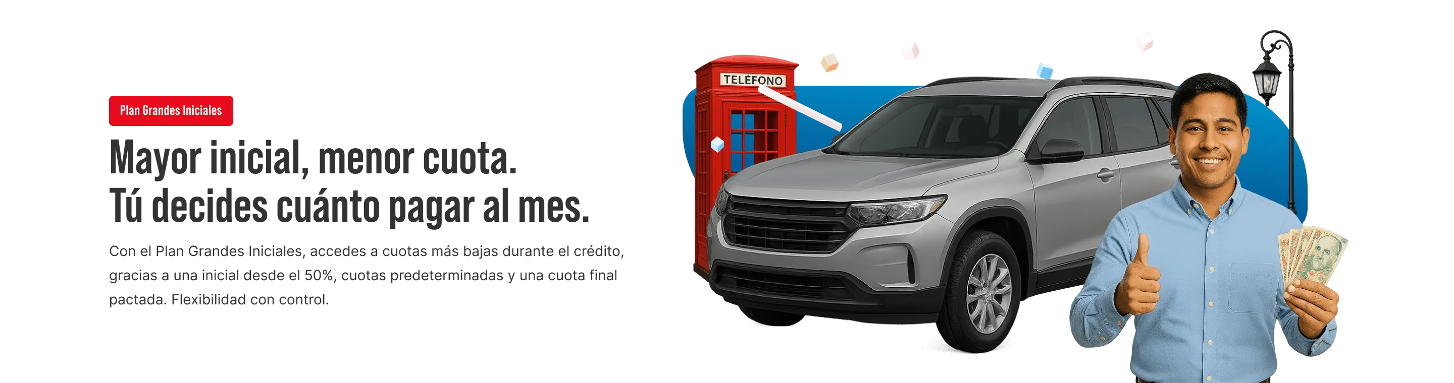 Mayor inicial, menor precio en tus cuotas. Tú decides cuánto pagar al mes.