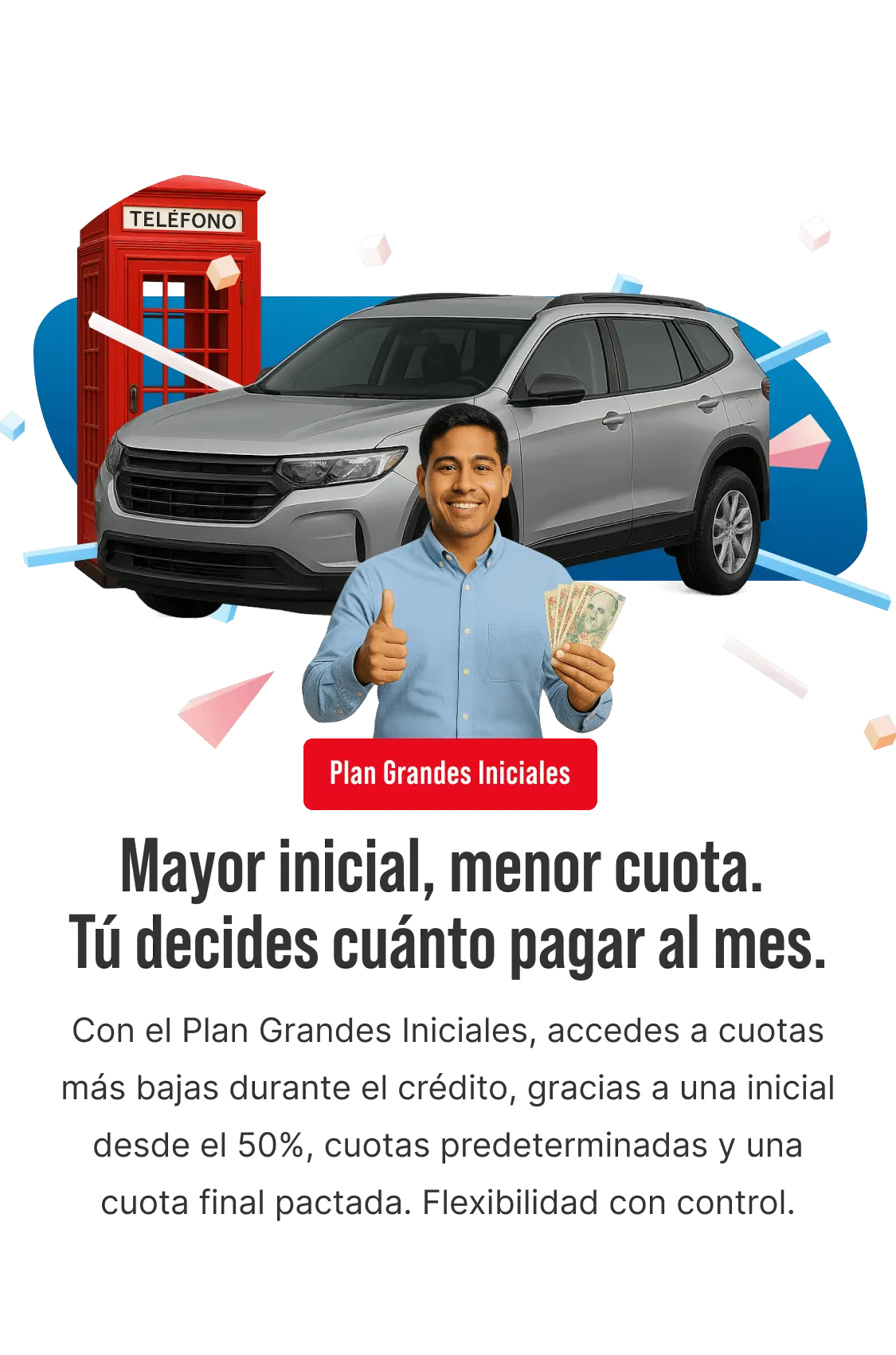 Mayor inicial, menor precio en tus cuotas. Tú decides cuánto pagar al mes.